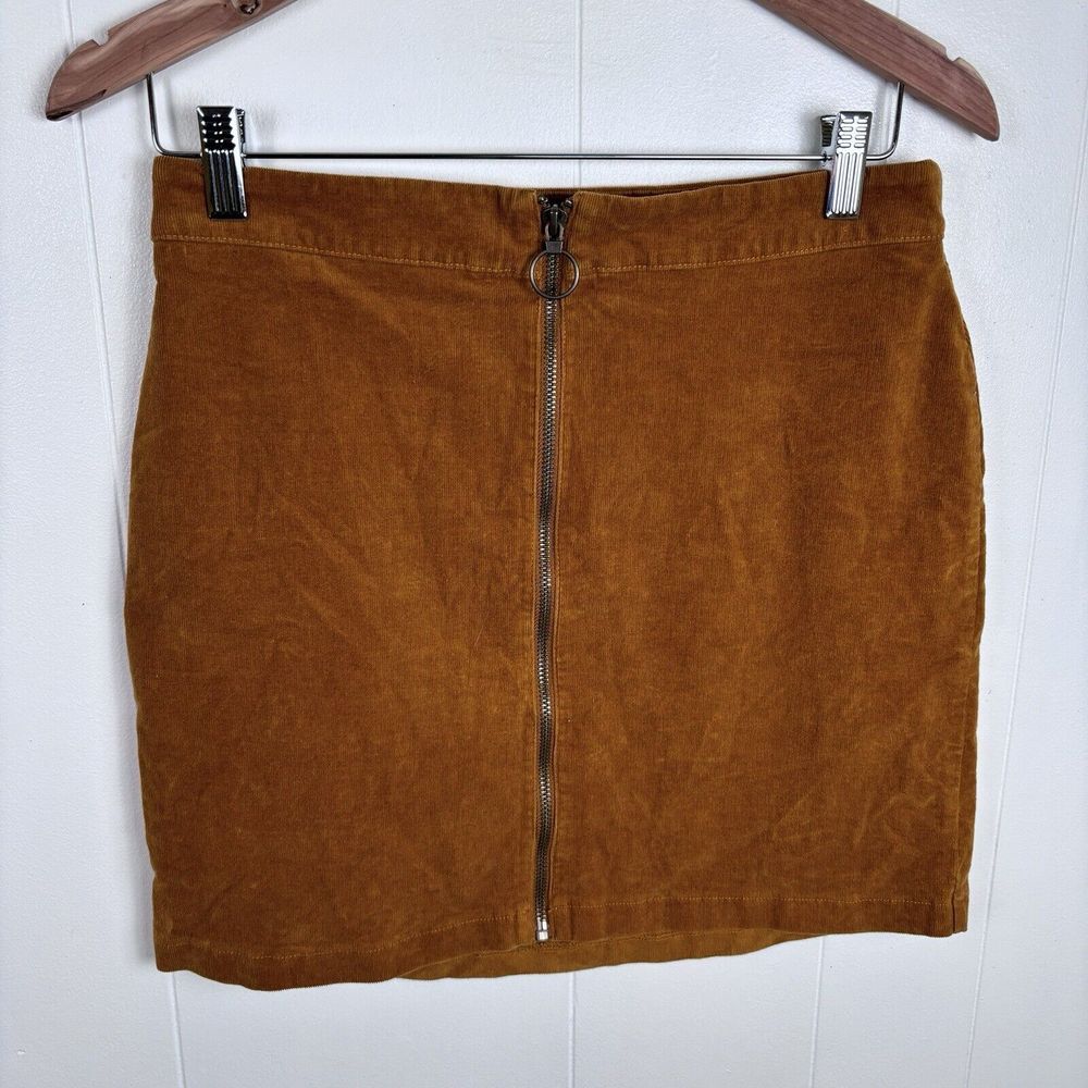 Forever 21 Sz Small Corduroy Zipper‎ Front Mini Skirt Retro 70s Carmel Brown